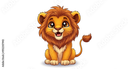 Adorable cartoon lion cub sitting with a friendly expression.