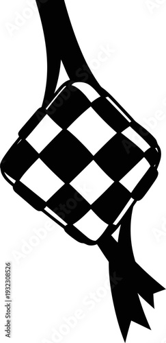 Iconic cultural symbol of ketupat woven rice cake representing traditional southeast asian festive cuisine in a clean silhouette