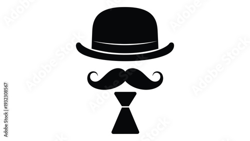 A black silhouette of a man's face with a hat and mustache isolated on white background, Vector
