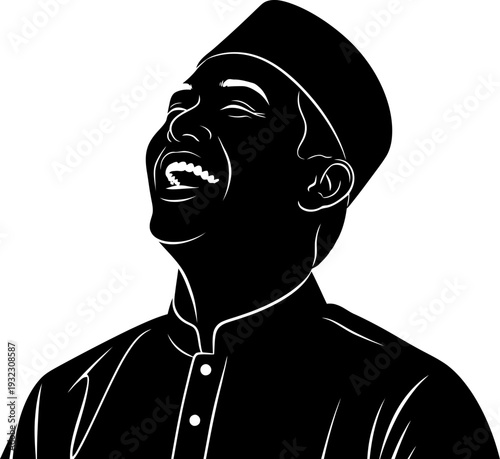 Infectious pure happiness silhouette of a man in traditional attire laughing with heartfelt sincerity