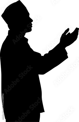 Pious man in profile engaged in deep prayer and spiritual reflection during a holy moment
