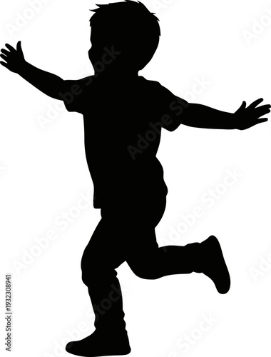 Pure exuberant energy of a young child running with arms wide open in a moment of total freedom and joy in a clean silhouette