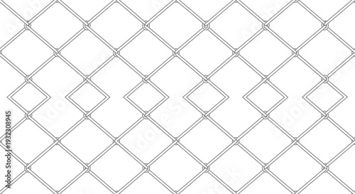 Abstract geometric pattern of a chain link fence grid, clean white background