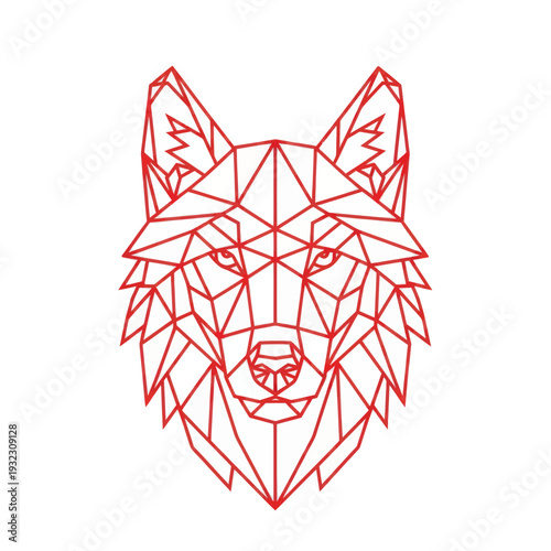 Geometric Wolf Head - Red Polygon Abstract Animal Art