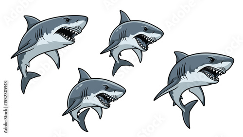 Fierce Cartoon Sharks Collection. Hand-Drawn Style Marine Predators Vector.