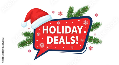 Holiday Deals! Christmas Sale Banner with Santa Hat and Fir Branches