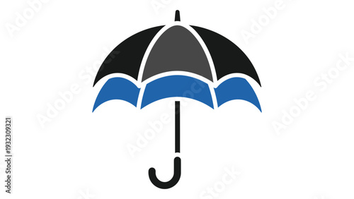 A blue and black umbrella on a white background isolated on white background, Vector
