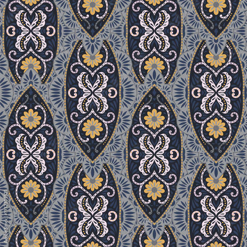 Ornate Slate Blue Damask Medallion Pattern