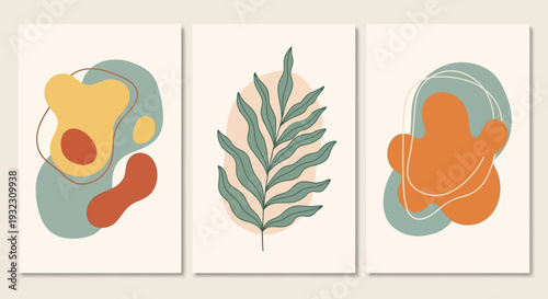 Abstract Artistic Posters with Organic Shapes and Leaves.