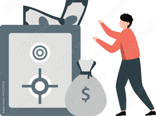 Boy is saving money in locker