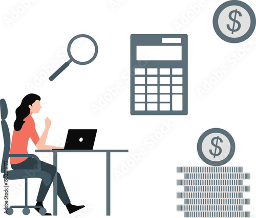 The girl is calculating dollar on laptop