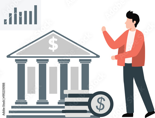 The boy is submit dollar in bank