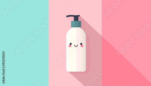 Kawaii Lotion Bottle Illustration on Pastel Background