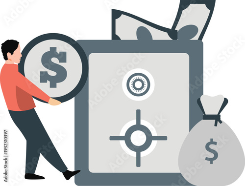 The boy is collecting dollar in bank locker