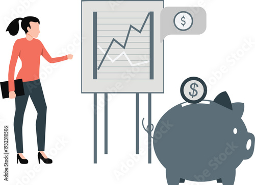 The girl is pointing business profit on boad.