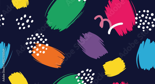 Colorful abstract brush strokes on dark blue background.