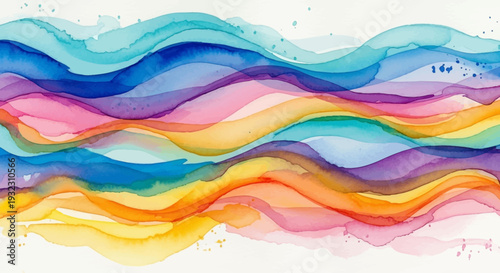 Vibrant abstract watercolor wave design with colorful layers.