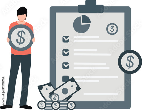 The boy is next to the pie chart check list.