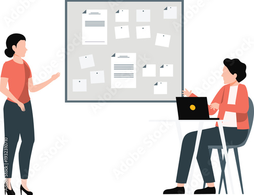 The business man working about notice board.