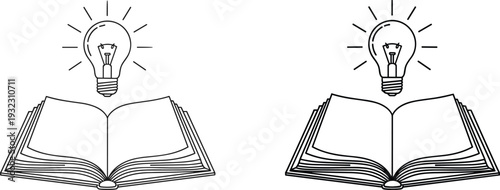 Open book with glowing light bulb symbolizing knowledge, learning, creativity, and innovative ideas in education concept illustration for academic inspiration and intellectual development themes
