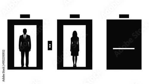 Restroom signs for men, women and unisex isolated on white background, Vector