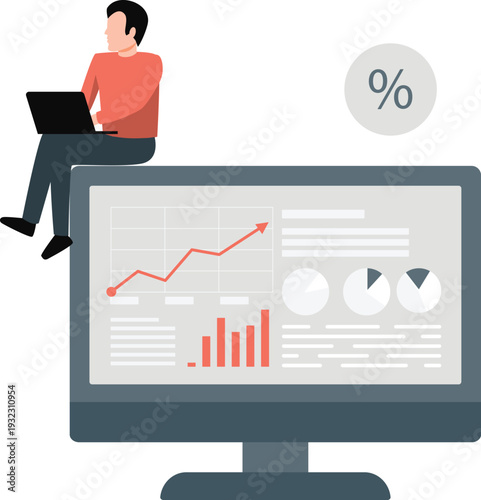 The boy is working about business rising