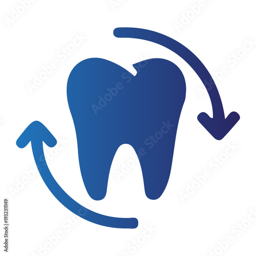 Blue tooth icon representing dental and cellular health with circular arrows indicating a process or cycle