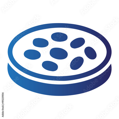 Vibrant gradient icon depicting a petri dish with cells, symbolizing scientific research for dental and cellular health, crucial for advancing microbiology and promoting well-being
