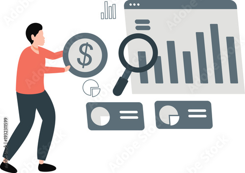 A boy is searching for an income graph chart.