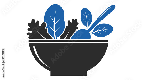 A bowl of leafy greens and vegetables isolated on white background, Vector