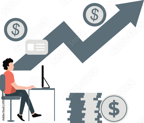 The boy is checking business profit and loss on mobile