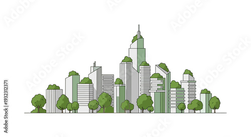 Green City Skyline with Eco-Friendly Buildings and Trees