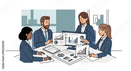 Business Professionals Discussing Data Analysis Reports.