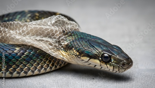 A fascinating close-up of a snake shedding its old skin, illustrating a powerful transformation and renewal concept.