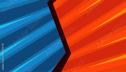 Dynamic comic book style background with contrasting blue and red sides.