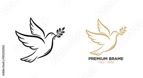 Elegant Dove with Olive Branch Logo - Peace Symbol