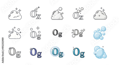 Ozone Gas Icons: Clean Air, Bubbles, and Ozone Molecule Symbols