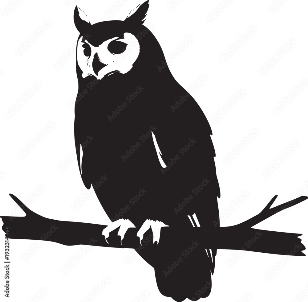 Obraz premium Silhouette of an owl perched on a branch, a wise symbol for knowledge, night, or nature.