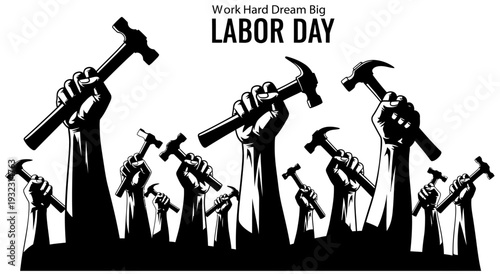 Labor day vector illustration with workers holding tools celebrating labor day