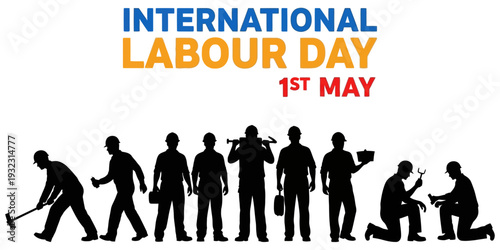 International labour day vector illustration with workers silhouettes on may 1st