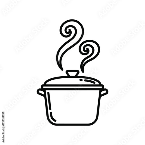 Cooking Pot Vector Icon – Black Line Kitchenware Illustration for Recipe Apps and Food Design