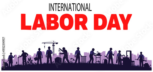 International labor day vector illustration with workers silhouette
