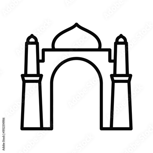 Taj Mahal vector icon outline, Indian landmark symbol, black line art illustration