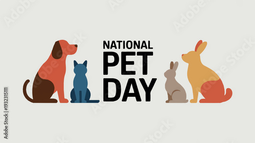 National pet day celebration with dog cat rabbit and guinea pig animals
