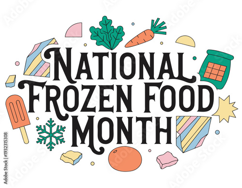 NATIONAL FROZEN FOOD MONTH vector illustration isolated on white background