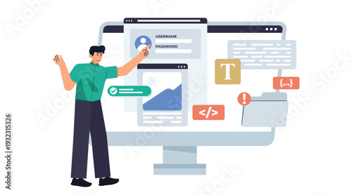 Programmer Reviewing Source Code Structure, Application Workflow, and Logical System Architecture in Modern Software Engineering Concept