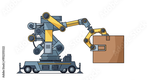Robotic Arm Moving Cardboard Box, Industrial Automation