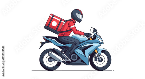 Motorcycle Food Delivery Rider with Red Backpack