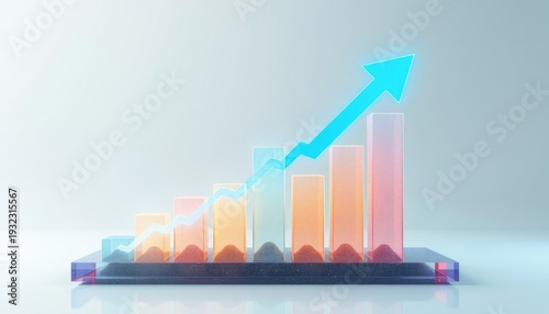Bar Chart with Upward Trend Arrow Illustrating Growth and Success for Business and Financial Reports