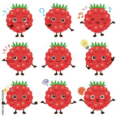ラズベリーのキャラクターイラスト　表情セット／Cute Raspberry Character Illustration – Expression Set